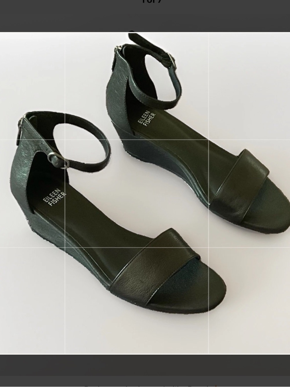 Eileen Fisher Black Leather Ankle-Strap Wedge Sandals